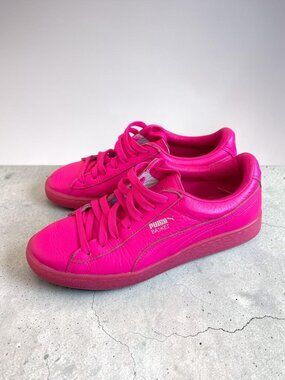 PUMA Girls Basket Pink Leather Sneakers Size 6 C